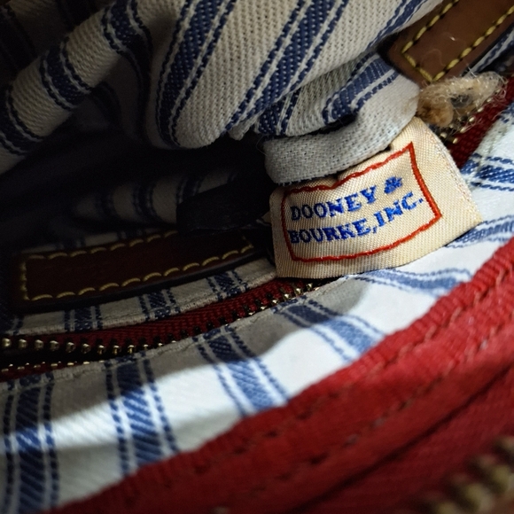 Dooney & Bourke Red and Brown Shoulder Bag, Leather Trim - Picture 4 of 5